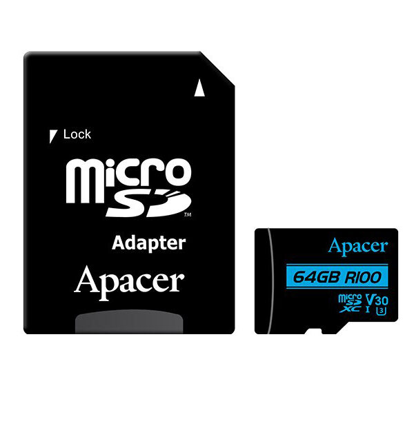 کارت حافظه microSDXC اپیسر مدل V30 کلاس 10 استاندارد UHS-I U3 سرعت 100MBps ظرفیت64گیگابایت به همراه آداپتور SD