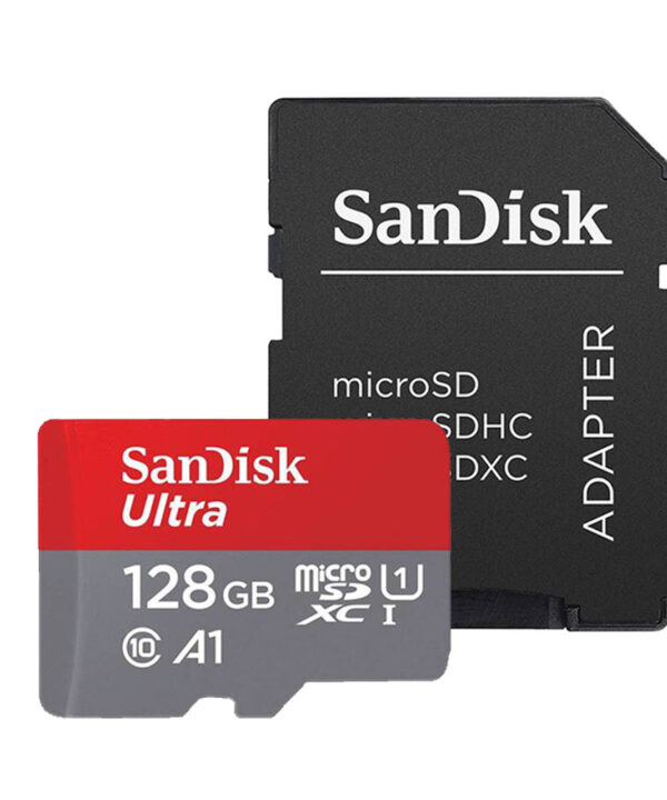 کارت حافظه microSDXC سن دیسک مدل Ultra A1 کلاس 10 استاندارد UHS-I سرعت 100MBps ظرفیت 128 گیگابایت به همراه آداپتور SD