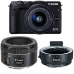 دوربین دیجیتال بدون آینه کانن مدل EOS M3 به همراه لنز 45-15 EF-M و EF 50mm f/1.8 STM میلی متر و آداپتور لنز کانن Mount Adapter EF-EOS M