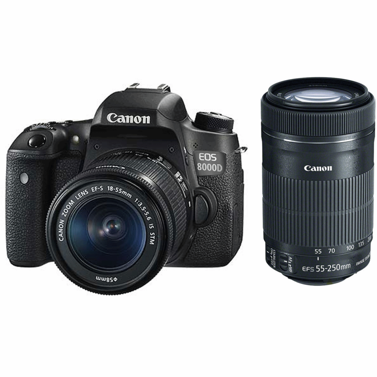 دوربین دیجیتال کانن مدل EOS 8000D به همراه لنز های 18-55 میلی متر IS STM و 55-250 میلی متر IS STM
