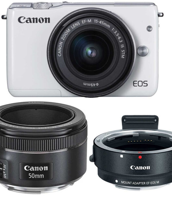 دوربین دیجیتال بدون آینه کانن مدل EOS M10 به همراه لنز 45-15 EF-M و EF 50mm f/1.8 STM میلی متر و آداپتور لنز کانن Mount Adapter EF-EOS M