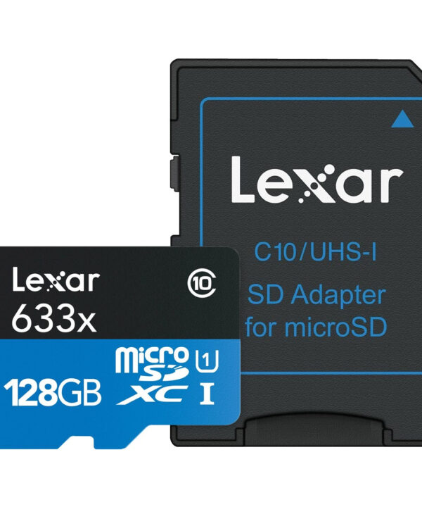 کارت حافظه‌ microSDXC لکسار مدل High-Performance کلاس 10 استاندارد UHS-I U1 سرعت 95MBps 633X همراه با آداپتور SD ظرفیت 128 گیگابایت