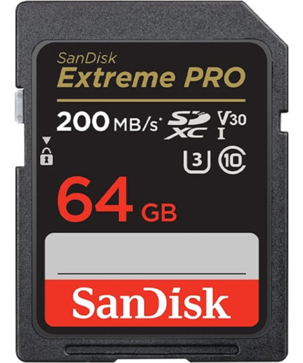 کارت حافظه SDXC سن دیسک مدل Extreme Pro V30 کلاس 10 استاندارد UHS-I U3 سرعت 200mbps ظرفیت 64 گیگابایت