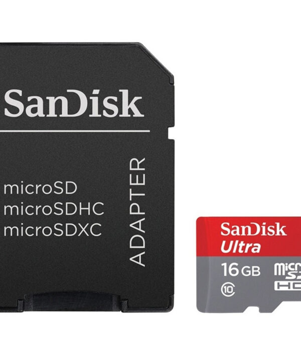 کارت حافظه microSDHC سن دیسک مدل Ultra کلاس 10 استاندارد UHS-I U1 سرعت 80MBps همراه با آداپتور SD ظرفیت 16 گیگابایت