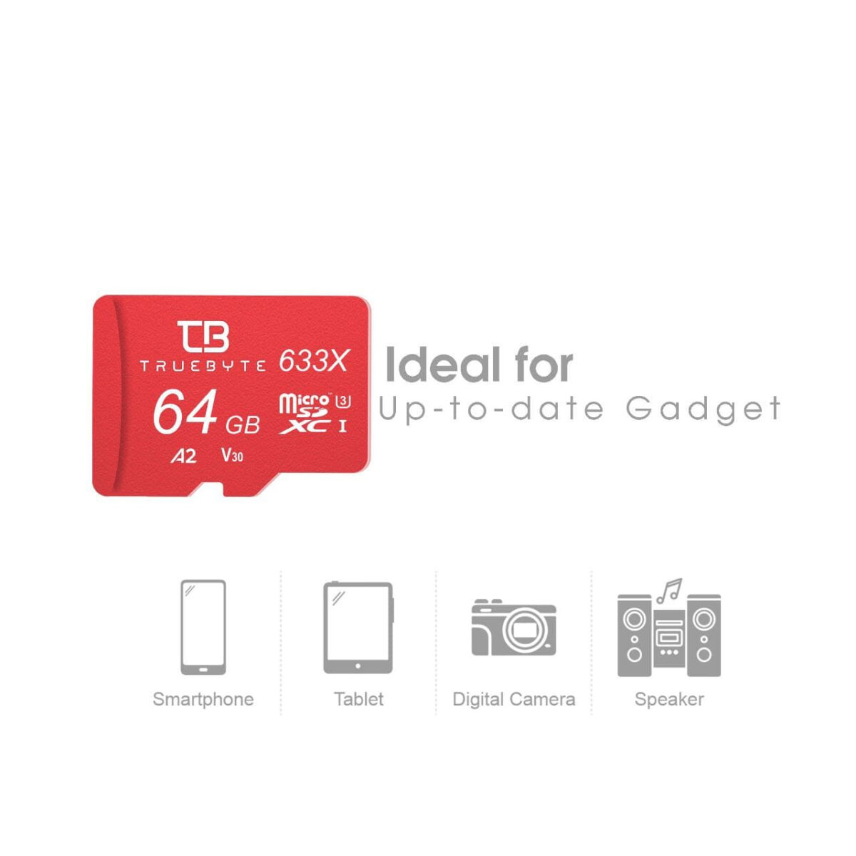 کارت حافظه microSD XC تروبایت مدل 633X-A2-V30 کلاس 10 استاندارد UHS-I U3 سرعت 95MBps ظرفیت 64 گیگابایت به همراه کارت خوان بسته 5 عددی