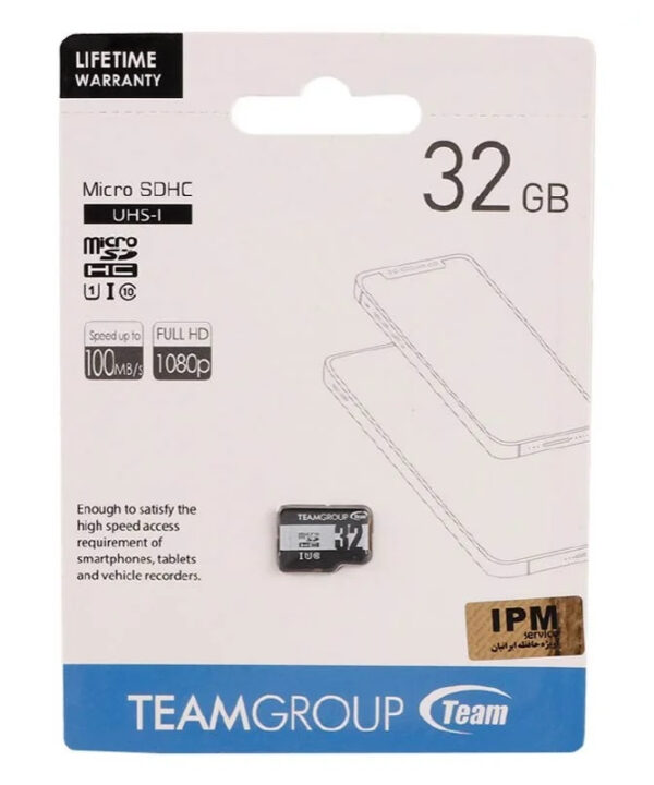 کارت حافظه microSDHC تیم گروپ مدل IPM کلاس 10 استاندارد UHS-I U1 سرعت 100MBps ظرفیت 32 گیگابایت