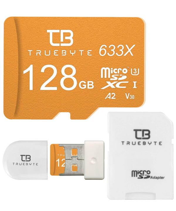 کارت حافظه microSDXC تروبایت مدل A2-V30-633X کلاس 10 استاندارد UHS-I U3 سرعت 95MBps ظرفیت 128گیگابایت به همراه کارت خوان