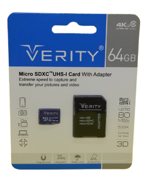 کارت حافظه microSDHC وریتی مدل Final 600X کلاس 10 استاندارد UHS-I U3 سرعت 80MBps ظرفیت 64 گیگابایت به همراه آداپتور SD
