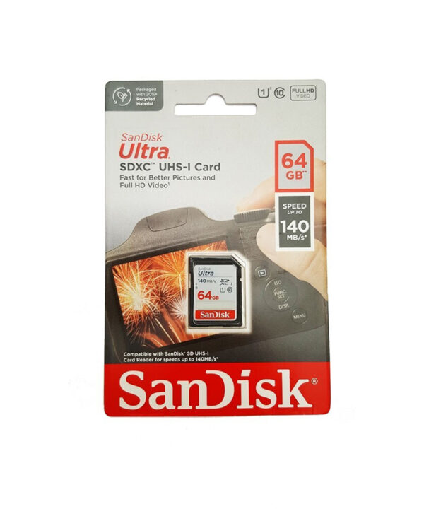 کارت حافظه SDXC سن دیسک مدل Ultra کلاس 10 استاندارد UHS-I U1 سرعت 140MBps ظرفیت 64 گیگابایت