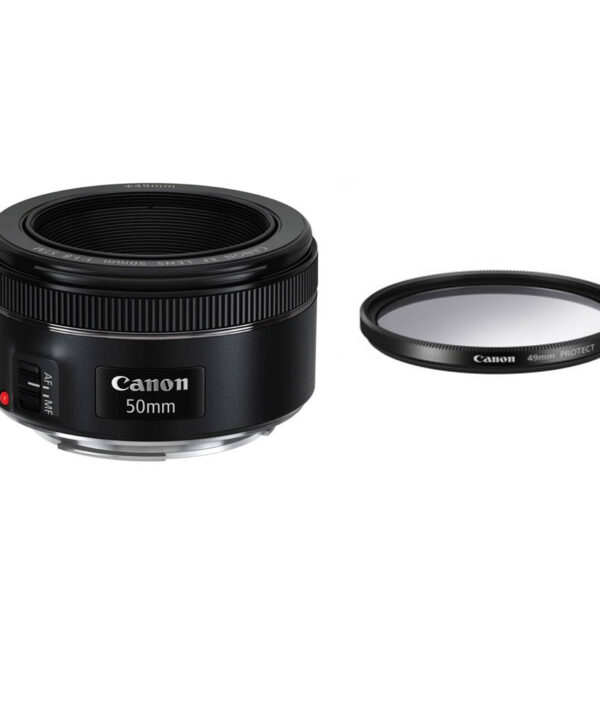 لنز کانن مدل EF 50mm f/1.8 STM به همراه فیلتر لنز یو وی 49 کانن