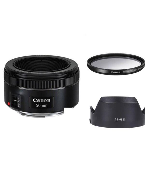 لنز کانن مدل EF 50mm f/1.8 STM به همراه لوازم جانبی