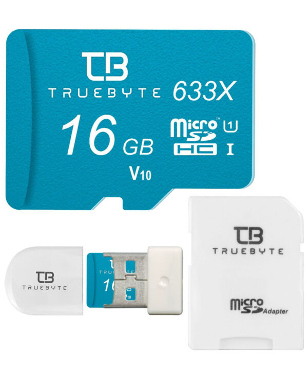 کارت حافظه MicroSDHC تروبایت مدل V10 کلاس 10 استاندارد UHS-I U1 سرعت 95MBPS ظرفیت 16 گیگابایت به همراه آداپتور SD و کارت‌خوان