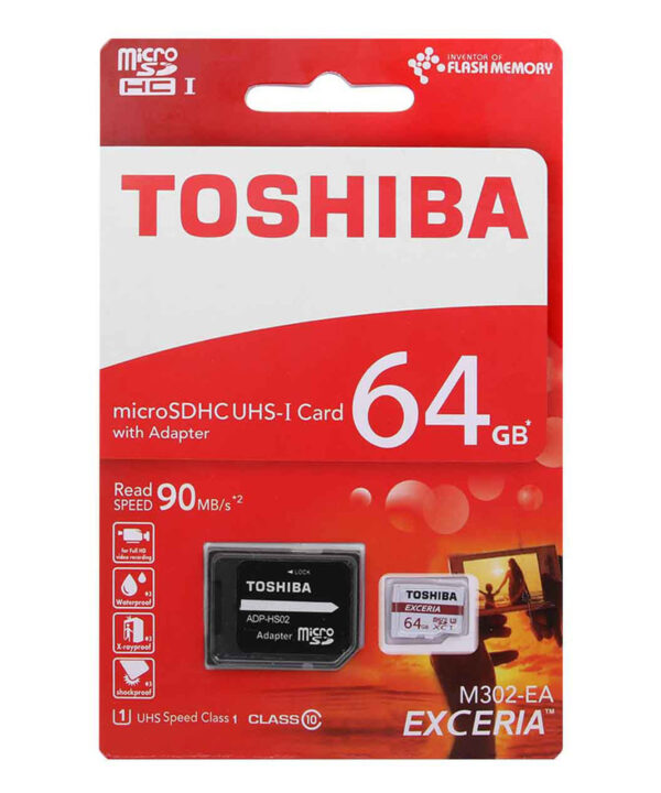 کارت حافظه microSDHc توشیبا مدل EXCERIA M302-EA کلاس 10 استاندارد UHS-I U1 سرعت 90MBps ظرفیت 64 گیگابایت به همراه آداپتور SD