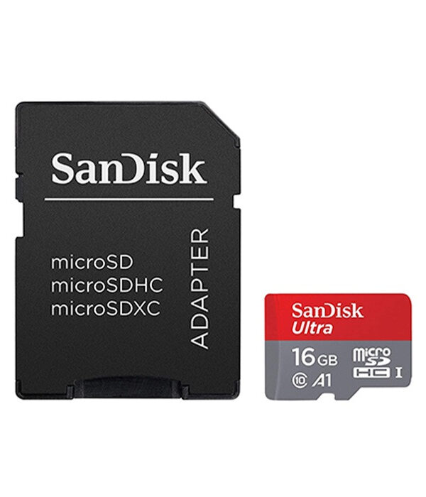 کارت حافظه‌ microSDHC سن دیسک مدل Ultra A1 کلاس 10 استاندارد HC-I A1 سرعت 80 MBps ظرفیت 16 گیگابایت به همراه آداپتور SD