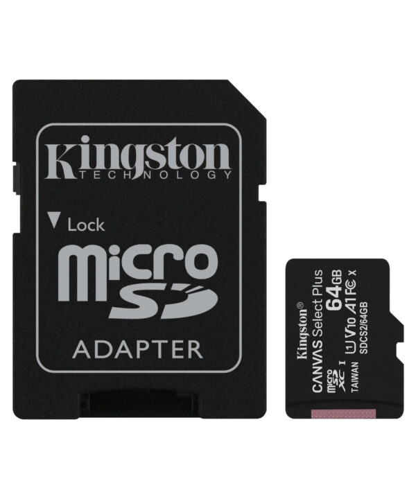 کارت حافظه microSDXC کینگستون مدل CANVAS کلاس 10 استاندارد UHS-I U1 سرعت 100MBps ظرفیت 64 گیگابایت به همراه آداپتور SD
