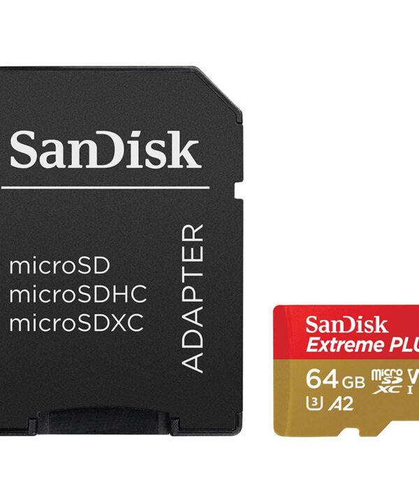کارت حافظه microSDXC سن دیسک مدل extreme plus V30 کلاس 10 استاندارد UHS-I U3 سرعت 170MBps ظرفیت 64 گیگابایت به همراه آداپتور sd