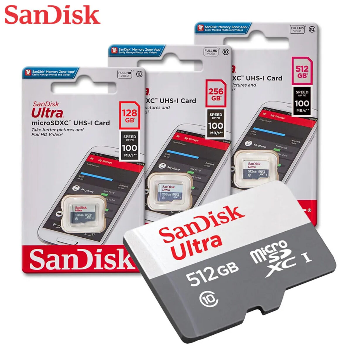 کارت حافظه microSDXC سن دیسک مدل Ultra کلاس 10 استاندارد UHS-I U1 سرعت 100MBps ظرفیت 512 گیگابایت