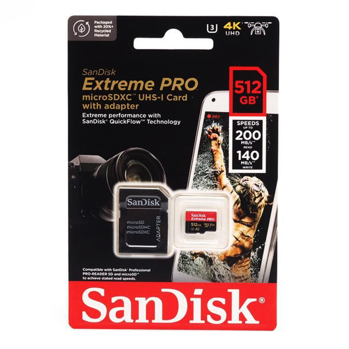 کارت حافظه SDSQXCU سن دیسک مدل Extreme Pro 4k استاندارد UHS-I سرعت 200MBps ظرفیت 512 گیگابایت
