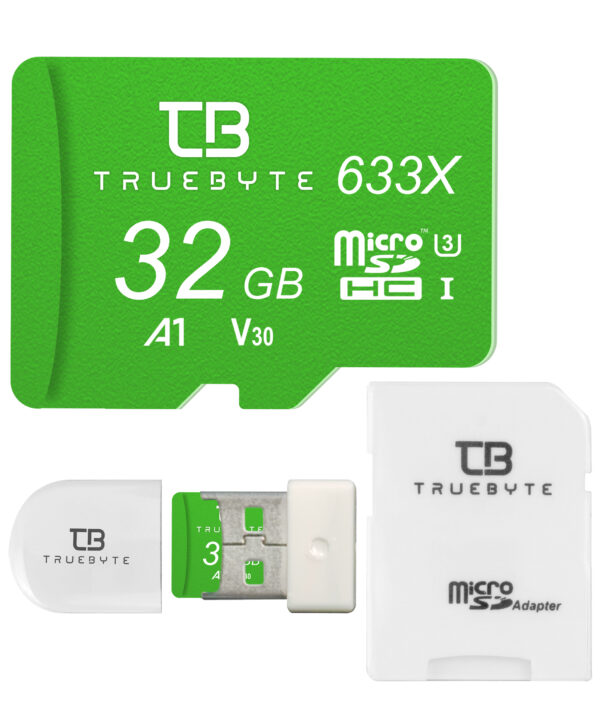 کارت حافظه microSDHC تروبایت مدل A1-V30-633X کلاس 10 استاندارد UHS-I U3 سرعت UHS-I U3 سرعت 95MBps ظرفیت 32 گیگابایت به همراه آداپتور SD و کارت خوان