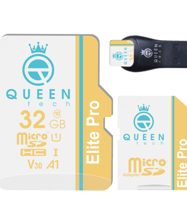 کارت حافظه Micro SDHC کوئین تک مدل Elite pro A1-V30-566X PLUS کلاس 10 استاندارد UHS-l U3 سرعت 85mbps ظرفیت 32 گیگابایت به همراه آداپتور SD و کارت خوان USB