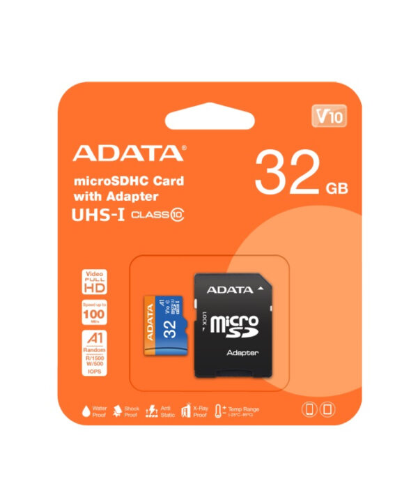 کارت حافظه microSD ای دیتا مدل Premier V10 A1 کلاس 10 استاندارد U1 سرعت 100MBps ظرفیت 32 گیگابایت