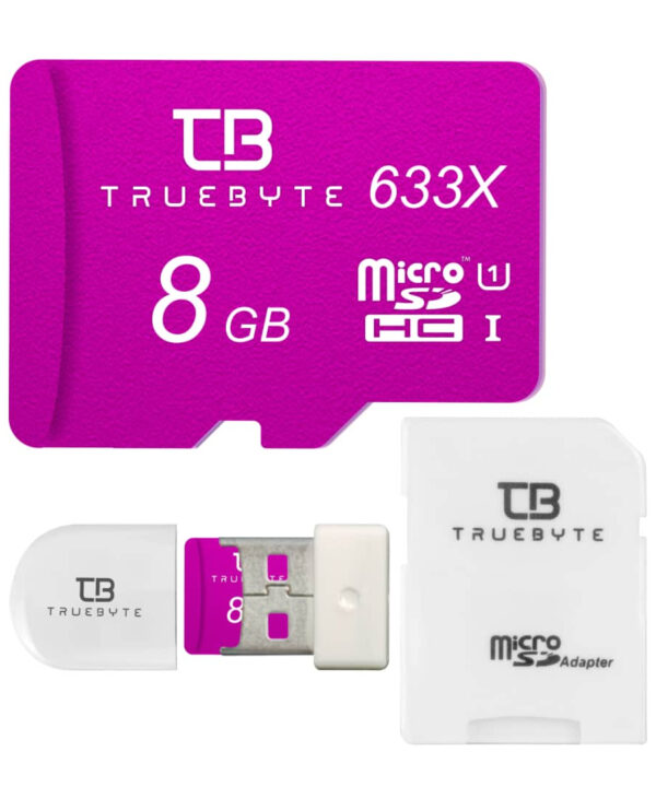 کارت حافظه microSDHC تروبایت مدل 633X کلاس 10 استاندارد UHS-I U1 سرعت 95MBps ظرفیت 8 گیگابایت به همراه آداپتور SD و کارت خوان