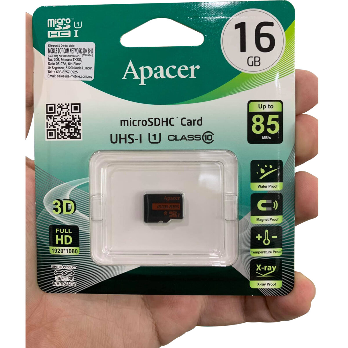کارت حافظه microSDHC اپیسر مدل AP16G کلاس 10 استاندارد UHS-I U1 سرعت 85MBps ظرفیت 16 گیگابایت
