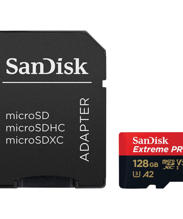 کارت حافظه microSDXC سن دیسک مدل Extreme PRO کلاس A2 استاندارد UHS-I U3 سرعت 170MBs ظرفیت 128 گیگابایت به همراه آداپتور SD