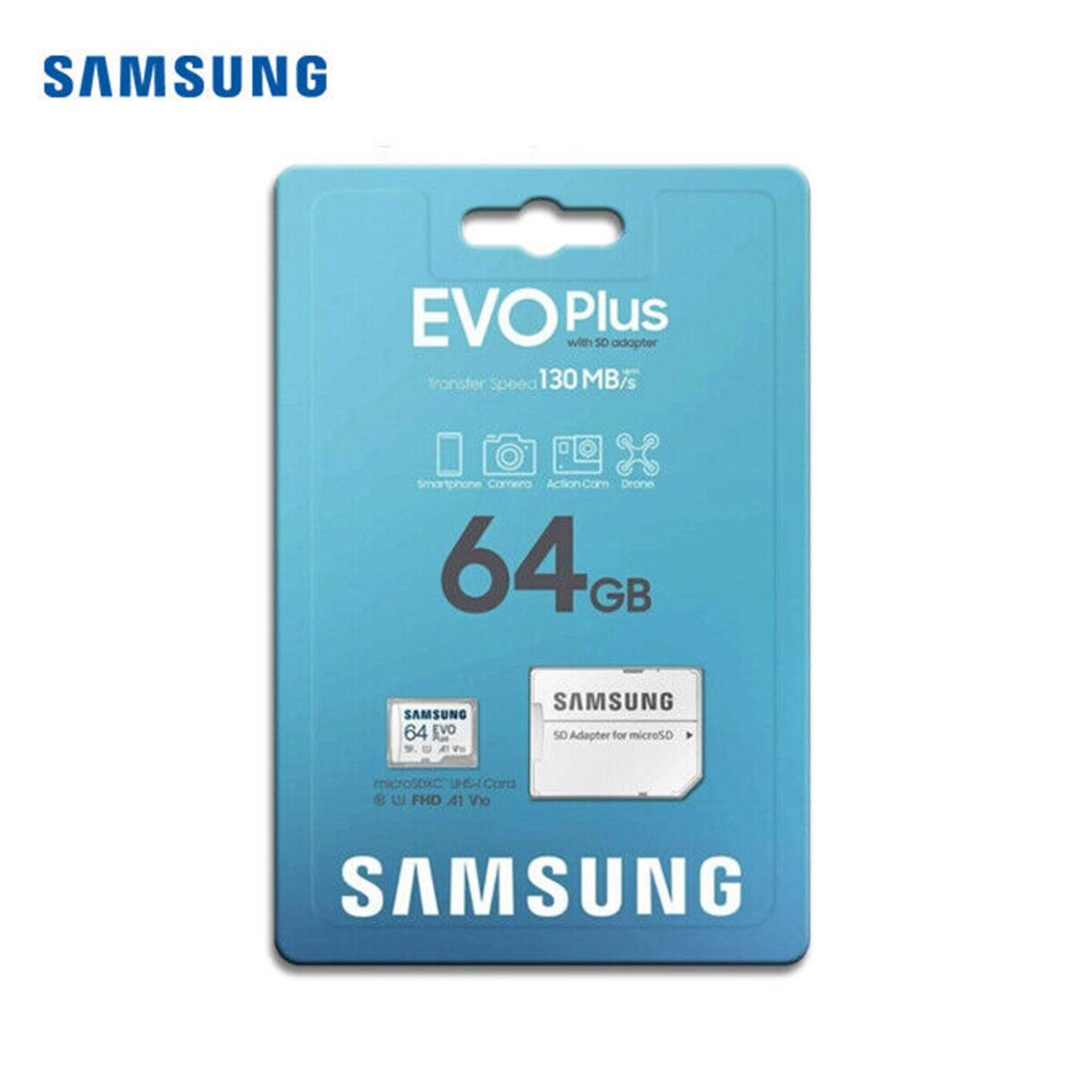 کارت حافظه microSDXC سامسونگ مدل  Evo Plus A1 V10 کلاس 10 استاندارد UHS-I U1 سرعت 130MBps به همراه آداپتور SD ظرفیت 64 گیگابایت