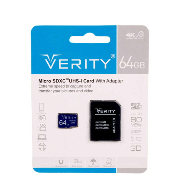 کارت حافظه microSDXC وریتی مدل 4K کلاس 10 استاندارد UHS  سرعت 80MBps ظرفیت 128 گیگابایت به همراه آدابتور