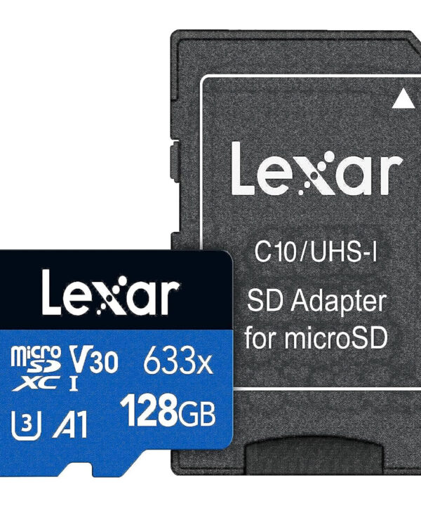 کارت حافظه microSDXC لکسار مدل V30 A1 کلاس 10 استاندارد UHS-I U3 سرعت 100MBps ظرفیت 128گیگابایت به همراه آداپتور SD