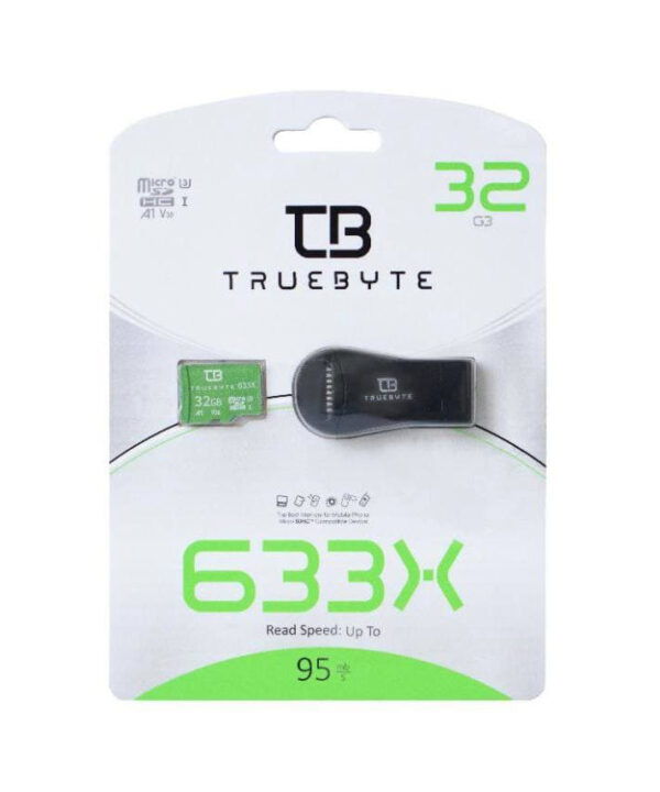کارت حافظه microSD HC تروبایت مدل 633X-A1-V30 کلاس 10 استاندارد UHS-I U3 ظرفیت 32 گیگابایت به همراه  کارت خوان